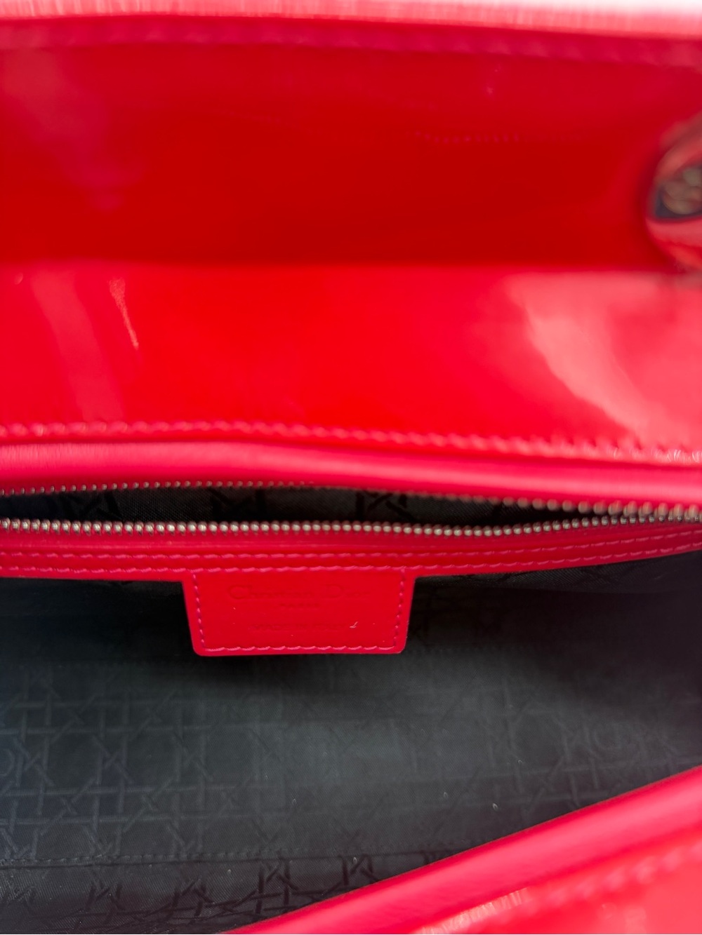 Authentic Christian Dior Large Lady Dior Patent Cannage Pink Red Patent Leather - Picture 9 of 16